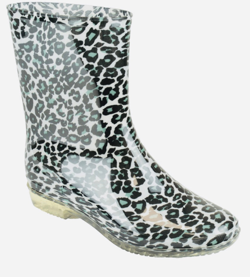 Ladies Leopard Print Shorter Wellington Boots
